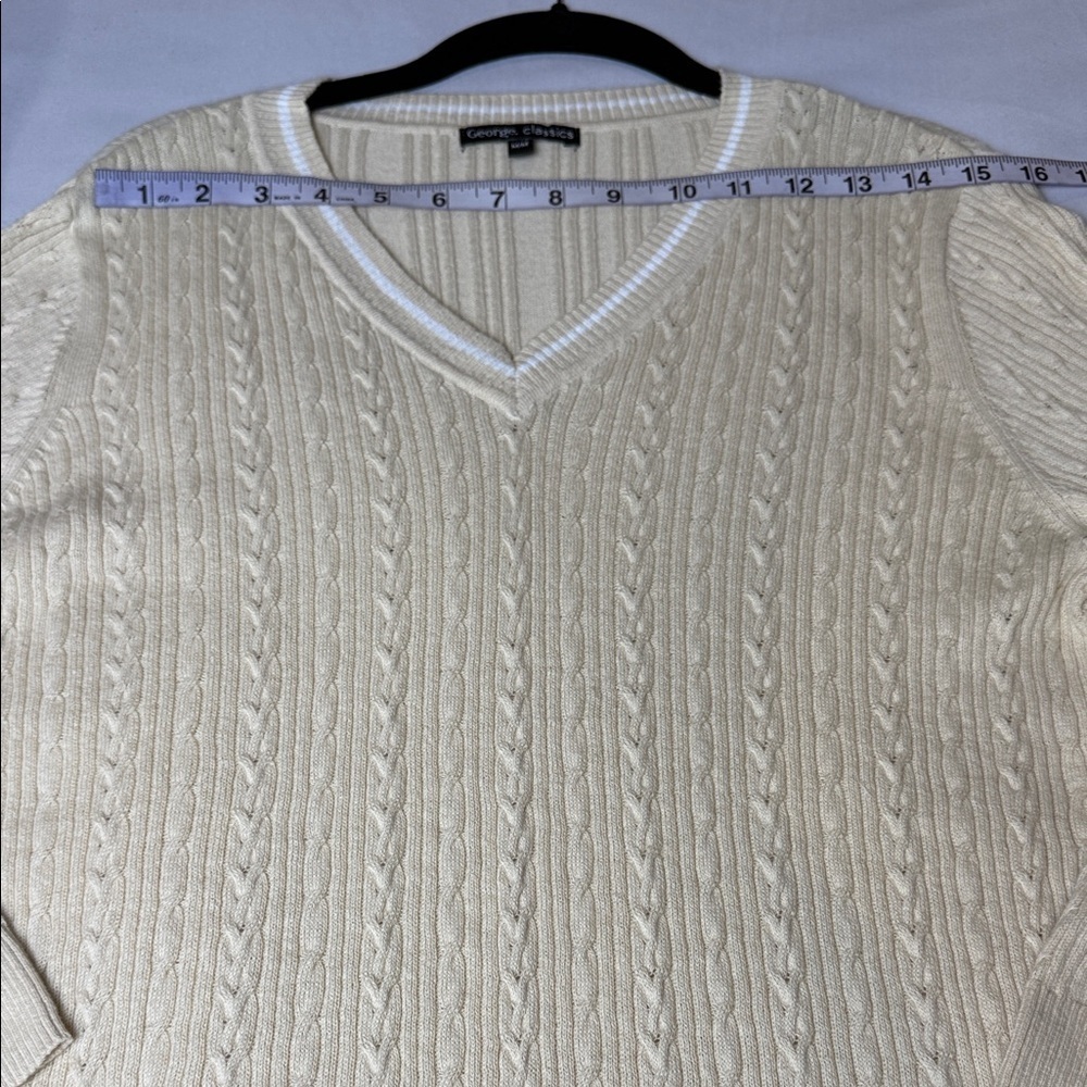 George Classics Sweater Cable Knit V-Neck Cream Long Sleeved Women's Size M - Picture 6 of 10
